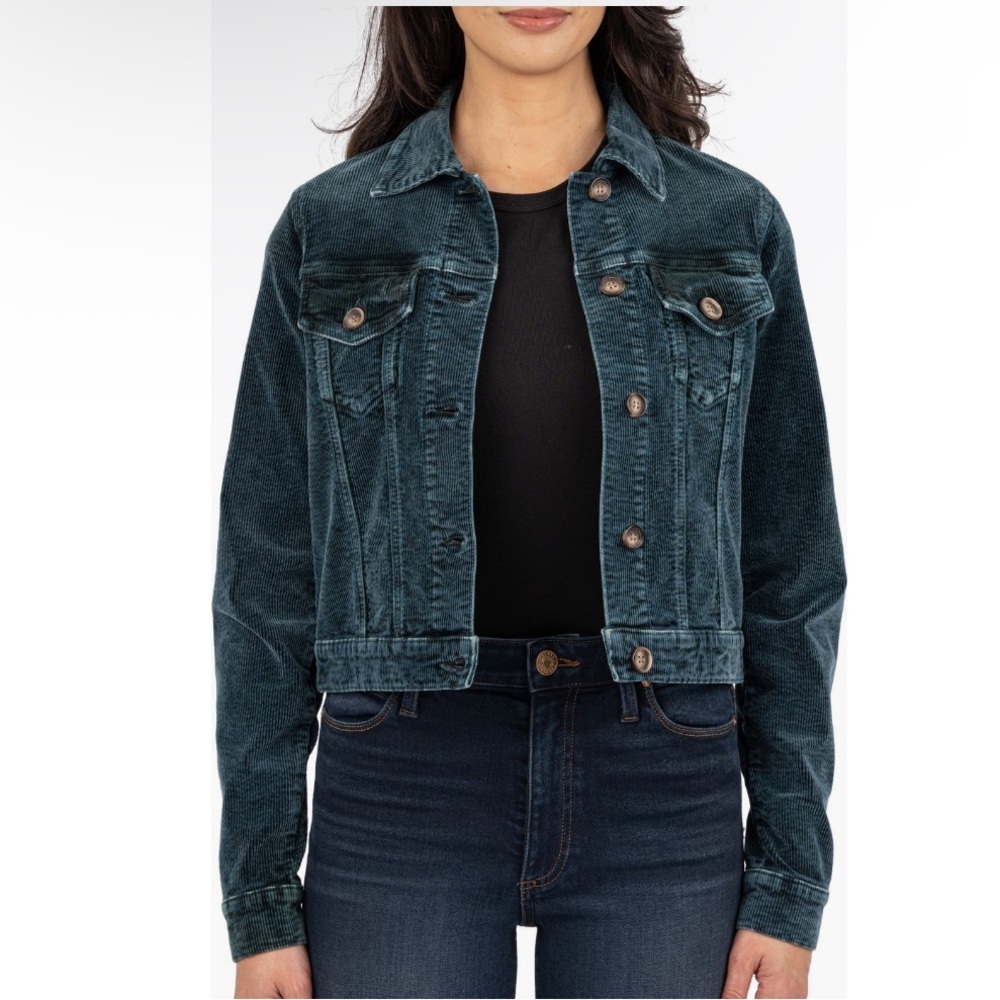 KUT from the Kloth Julie Corduroy Crop Jacket in Blue Marine Sz XS - Picture 4 of 15